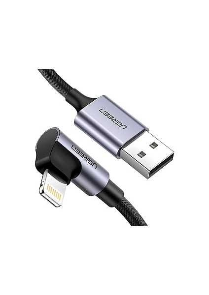 Ugreen Örgülü 90 Derece Lightning Iphone Şarj ve Data Kablosu Siyah 1.5 Metre