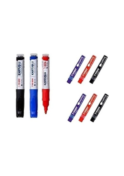 Mikro Kartuşlu Tahta Kalemi 3 Renk ve 6 Adet Yedek Kartuş Tek Ebat Karışık