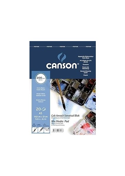 Canson Fineface Çok Amaçli Resim Bloklari 200GR A5 20YP Üstten Spiralli Resim Defteri