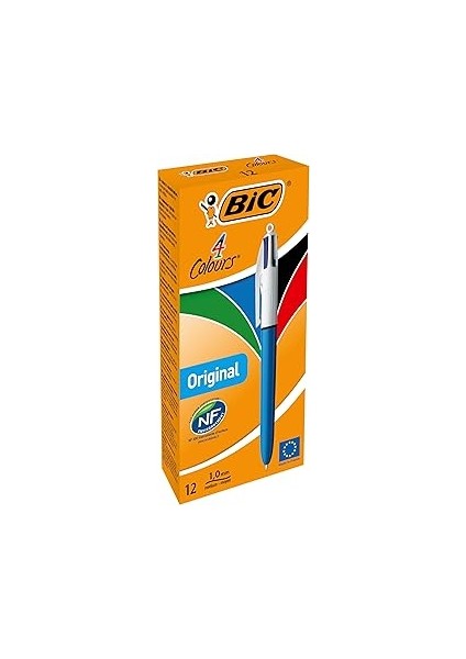 4 Colours Medium Tükenmez Kalem, 12'li Kutu, 1.0mm Uç, Tek Kalemde Mavi, Kırmızı, Yeşil ve Siya