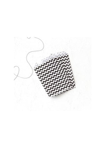 Bimotif Zikzak Desenli Kese Kağıdı, Siyah-Beyaz 11X20 cm - 100 Adet