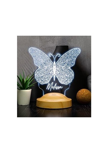 Kelebekli Hediye, Isimli LED Lamba – Desenli LED Masa Lambası Sevgiliye ve Kadınlar