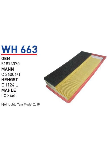 Wh663 Oem 51873070 Fiat doblo 2010 Otomobil hava filtre air filter
