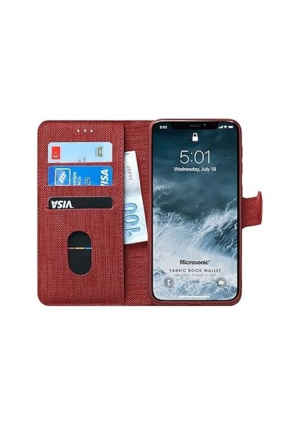 Microsonic Iphone 11 Pro (5.8'') Kılıf Fabric Book Wallet Kırmızı [ıphone 11 Pro ile Uyu