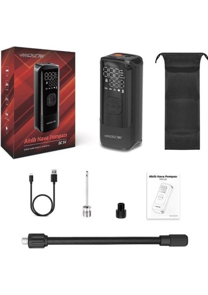 Lastik Şişirme Hava Kompesörü Işıklı-Ikazlı (150 Psı) (Dijital) (Şarjlı) (444 Gr)