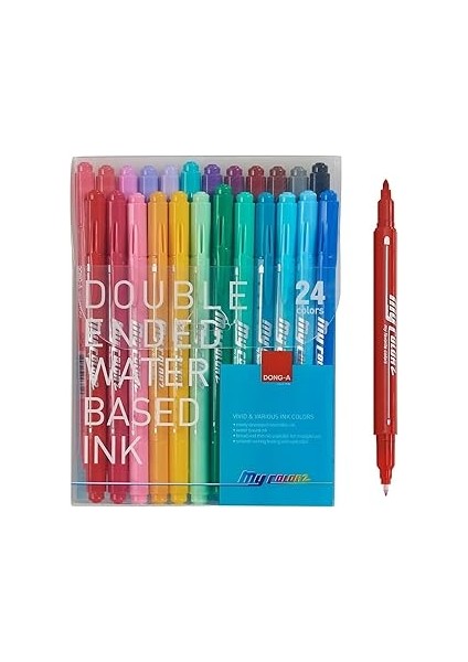 Dong-A My Color Çift Taraflı Fırça Uçlu Keçeli Kalem 24 Renk