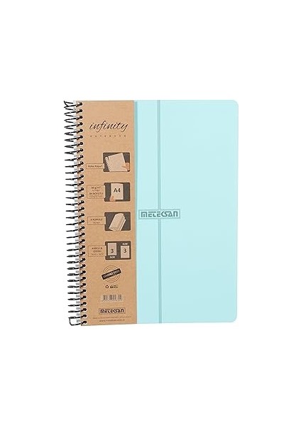 Meteksan Infinity Pastel Serisi, A4, 6 Konulu (3 Kareli, 3 Çizgili) 180 Yaprak Pp Kapaklı Spiralli