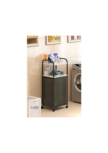 Dehalimited 2 Rafli Frenli̇ Tekerlekli̇ Çamaşir Sepeti̇ Banyo Dolabi Ki̇rli̇ Sepetli̇ Banyo Düzenleyi̇ci̇ Ç
