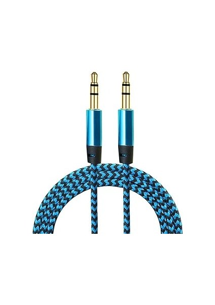 Aux Stereo 3.5mm Data Ses Örgü Kablo Mavi