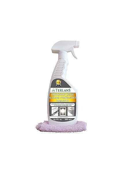 Terlans Asansör Temizleyici Paslanmaz Çelik ve Krom Parlatıcı 500 ml + Mikrofiber Bez Stainless Ste