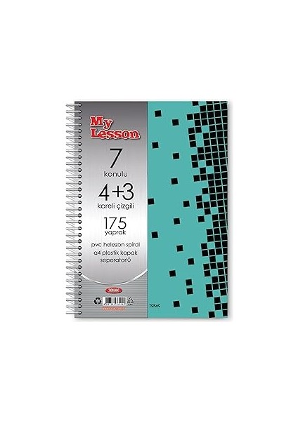 Npratik Tokaç My Lesson Plastik Kapak A4 4+3 175 Yaprak Spiralli 7 Bölmeli Ayraçlı Kareli Çizgili D