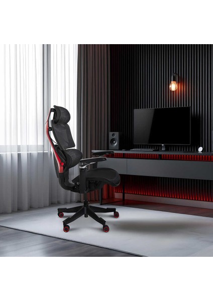 Adore Gaming Epic Profesyonel Oyuncu ve Yönetici Koltuğu-Siyah File-Kırmızı 68,5X116-123,5X68 cm (Gxyxd)