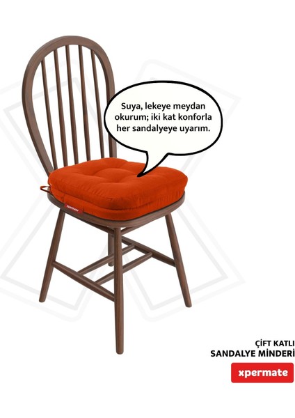 Çift Kat Sandalye Minderi Fermuarlı Yıkanabilir Kılıf Bağcıklı Su Ve Yağ Itici 42x42x8 Kremit