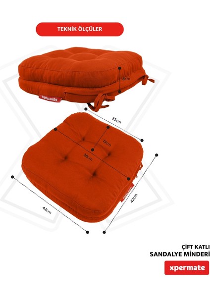 Çift Kat Sandalye Minderi Fermuarlı Yıkanabilir Kılıf Bağcıklı Su Ve Yağ Itici 42x42x8 Kremit modelleri