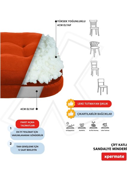 Çift Kat Sandalye Minderi Fermuarlı Yıkanabilir Kılıf Bağcıklı Su Ve Yağ Itici 42x42x8 Kremit fırsatları