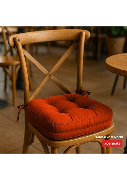 Çift Kat Sandalye Minderi Fermuarlı Yıkanabilir Kılıf Bağcıklı Su Ve Yağ Itici 42x42x8 Kremit indirimleri