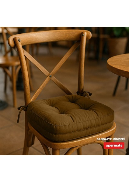 Çift Kat Sandalye Minderi Fermuarlı Yıkanabilir Kılıf Bağcıklı Su Ve Yağ Itici 42x42x8 Kahve modelleri