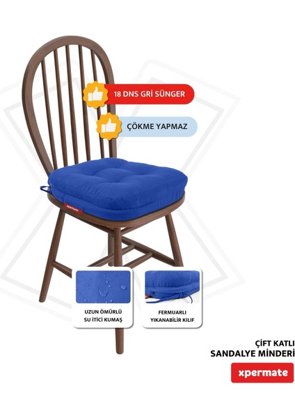 Çift Kat Sandalye Minderi Fermuarlı Yıkanabilir Kılıf Bağcıklı Su ve Yağ Itici 42X42X8 Mavi fiyatları