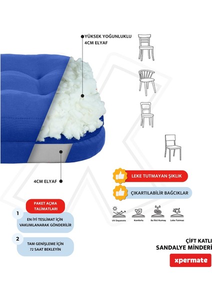Çift Kat Sandalye Minderi Fermuarlı Yıkanabilir Kılıf Bağcıklı Su ve Yağ Itici 42X42X8 Mavi fırsatları