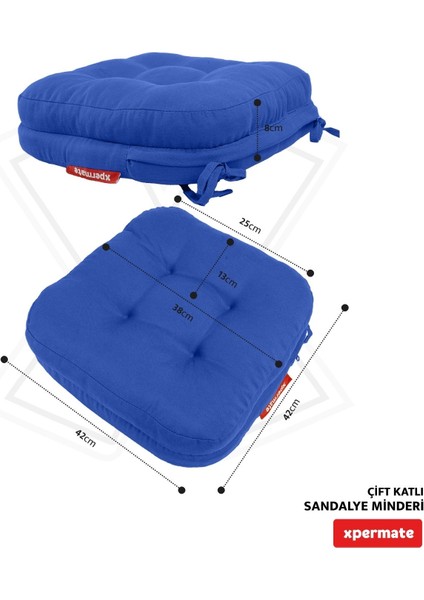 Çift Kat Sandalye Minderi Fermuarlı Yıkanabilir Kılıf Bağcıklı Su ve Yağ Itici 42X42X8 Mavi indirimleri