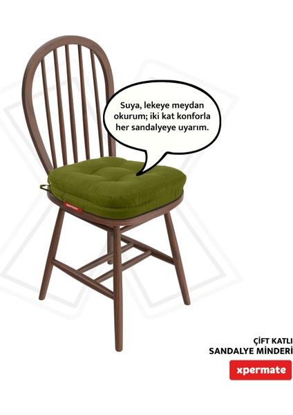 Çift Kat Sandalye Minderi Fermuarlı Yıkanabilir Kılıf Bağcıklı Su Ve Yağ Itici 42x42x8 Yeşil