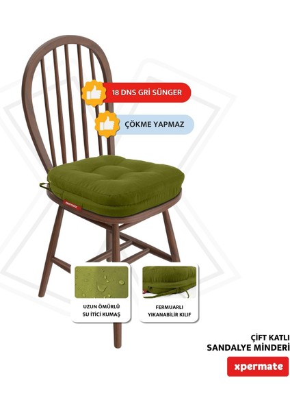 Çift Kat Sandalye Minderi Fermuarlı Yıkanabilir Kılıf Bağcıklı Su Ve Yağ Itici 42x42x8 Yeşil modelleri
