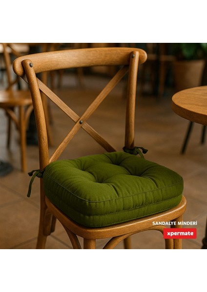 Çift Kat Sandalye Minderi Fermuarlı Yıkanabilir Kılıf Bağcıklı Su Ve Yağ Itici 42x42x8 Yeşil fırsatları