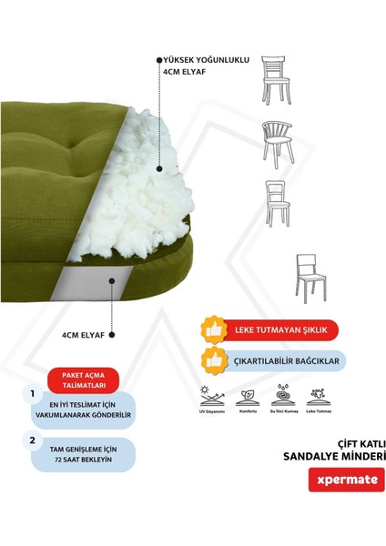 Çift Kat Sandalye Minderi Fermuarlı Yıkanabilir Kılıf Bağcıklı Su Ve Yağ Itici 42x42x8 Yeşil indirimleri
