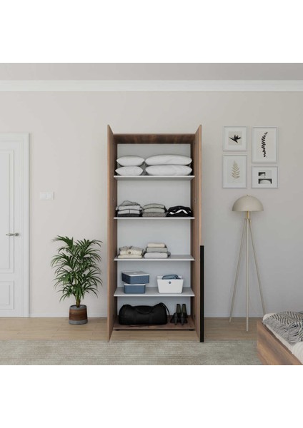 Oryana 2 Kapaklı 5 Bölmeli Gardırop-Koyu Ceviz 90x210x62 Cm fiyatları