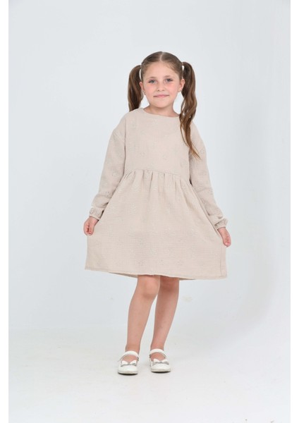 Kız Çocuk Çiçek Nakışlı Elbise