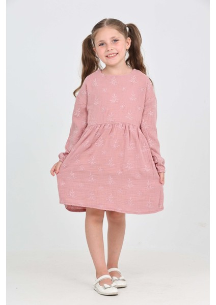 Kız Çocuk Çiçek Nakışlı Elbise