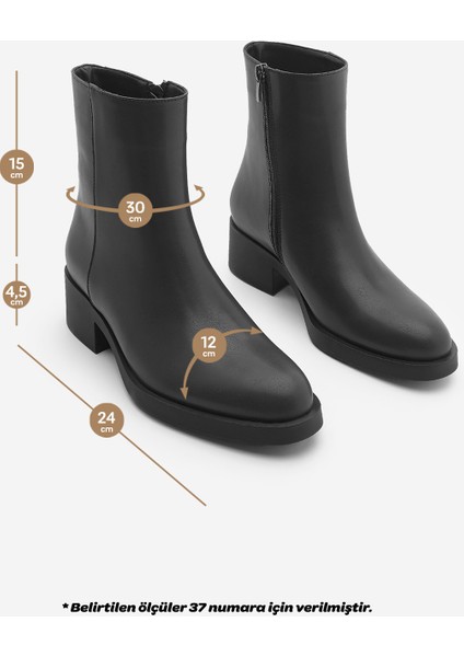 Kadın Fermuarlı Topuklu Günlük Bot Huna Siyah