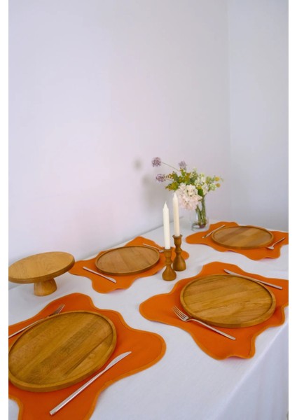 4'lü Turuncu Flow Duck Keten Yıkanabilir Leke Tutmaz Biyeli Supla Amerikan Servis 40X50 cm