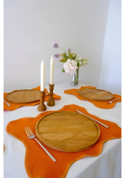 4'lü Turuncu Flow Duck Keten Yıkanabilir Leke Tutmaz Biyeli Supla Amerikan Servis 40X50 cm
