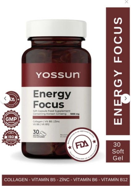 Energy Focus Kore Ginsengi İçeren Yumuşak Kapsül Takviye Edici Gıda