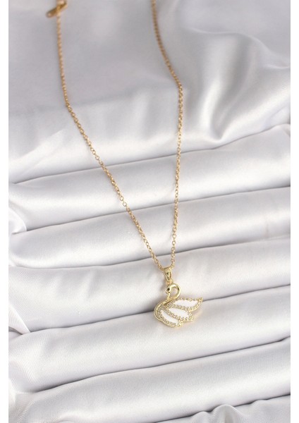 316L Çelik Gold Renk Zincir Zirkon Taşlı Kuğu Model Kadın Kolye - Modern Çözüm - Minimal Tarz fiyatları