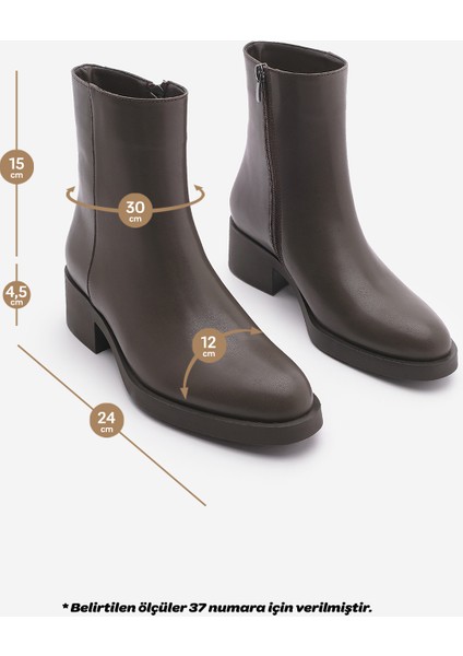 Kadın Fermuarlı Topuklu Günlük Bot Huna Kahve