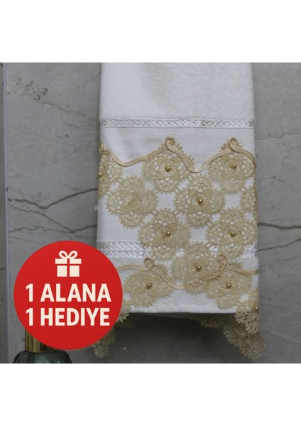 Sivona Bir Alana Bir Hediye Sarı Dantelli El Havlusu (50 x 90)