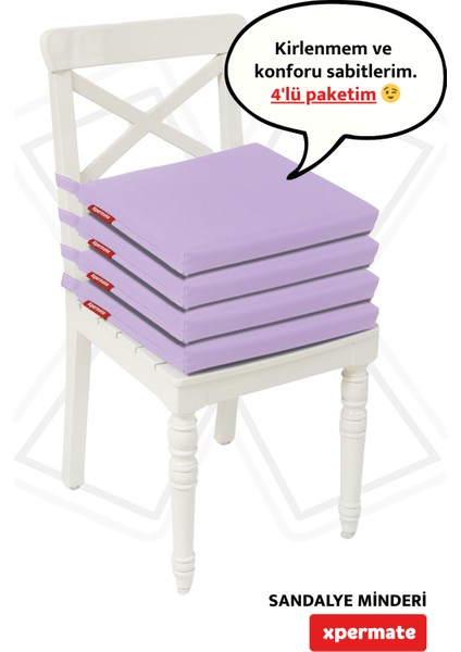 Fermuarlı 4'Lü Sandalye Minderi Su Itici Kumaş 40 x 40 cm Sünger Sandalye Minderi Bağcıklı Lila
