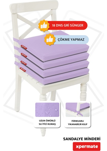 Fermuarlı 4'Lü Sandalye Minderi Su Itici Kumaş 40 x 40 cm Sünger Sandalye Minderi Bağcıklı Lila fiyatları