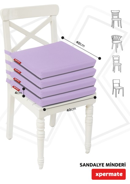 Fermuarlı 4'Lü Sandalye Minderi Su Itici Kumaş 40 x 40 cm Sünger Sandalye Minderi Bağcıklı Lila modelleri
