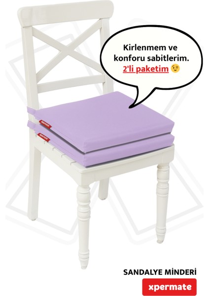 Fermuarlı 2'Li Sandalye Minderi Su Itici Kumaş 40 x 40 cm Sünger Sandalye Minderi Bağcıklı Lila