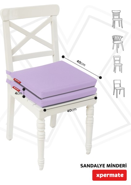 Fermuarlı 2'Li Sandalye Minderi Su Itici Kumaş 40 x 40 cm Sünger Sandalye Minderi Bağcıklı Lila fiyatları