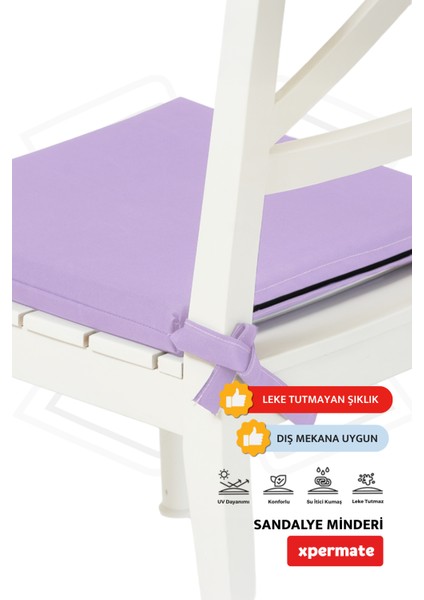 Fermuarlı 2'Li Sandalye Minderi Su Itici Kumaş 40 x 40 cm Sünger Sandalye Minderi Bağcıklı Lila modelleri