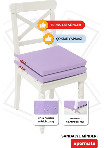 Fermuarlı 2'Li Sandalye Minderi Su Itici Kumaş 40 x 40 cm Sünger Sandalye Minderi Bağcıklı Lila fırsatları