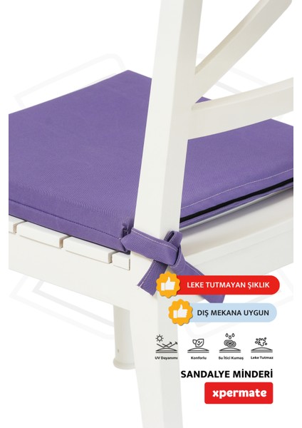 Fermuarlı 4'lü Sandalye Minderi Su Itici Kumaş 40X40 cm Sünger Sandalye Minderi Bağcıklı Mor fırsatları