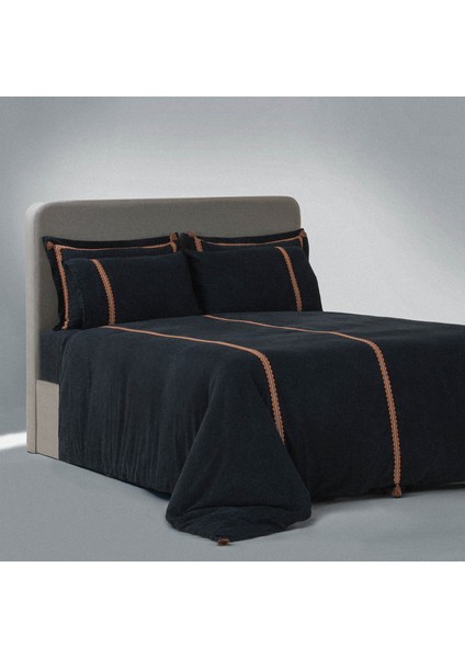 Hazar Çift Kişilik Nevresim Takımı %100 Organik Pamuk Saten Parça Boya Siyah 200X220 cm