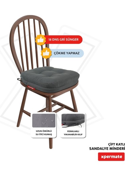 Çift Kat Sandalye Minderi Fermuarlı Yıkanabilir Kılıf Bağcıklı Su Ve Yağ Itici 42x42x8 Antrasit fiyatları