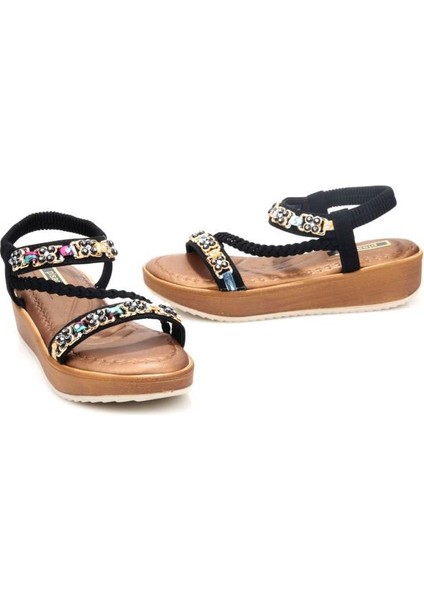 31340 Ortopedik Kadın Günlük Taşlı Sandalet modelleri