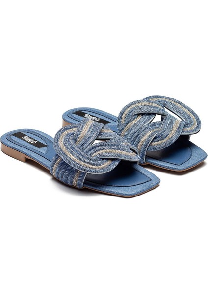 Kadın Taş Örgü Detaylı Ev Terliği Jeans 13040